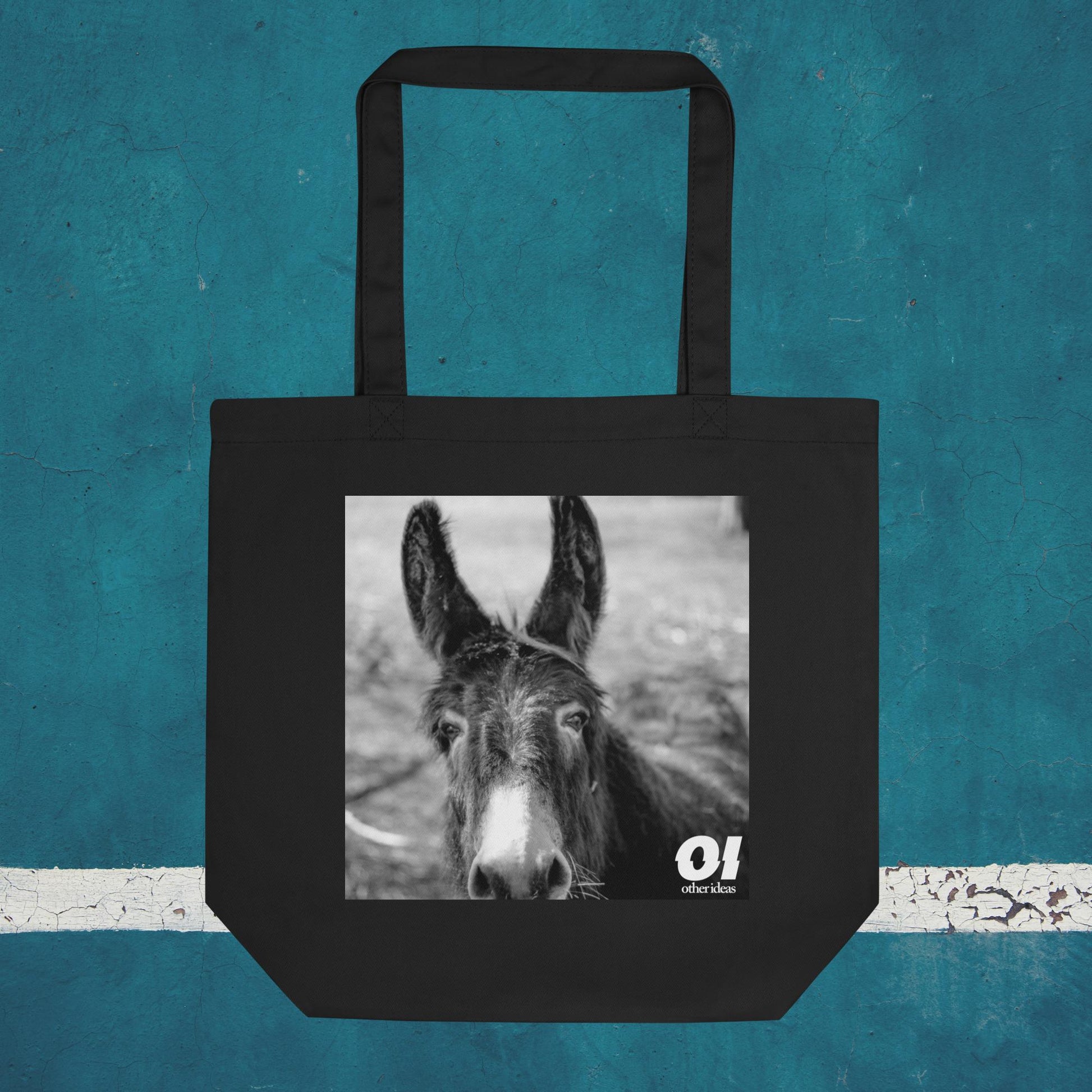 Other Ideas Streetwear Eco Tote bag in black with Happy Donkey Photo