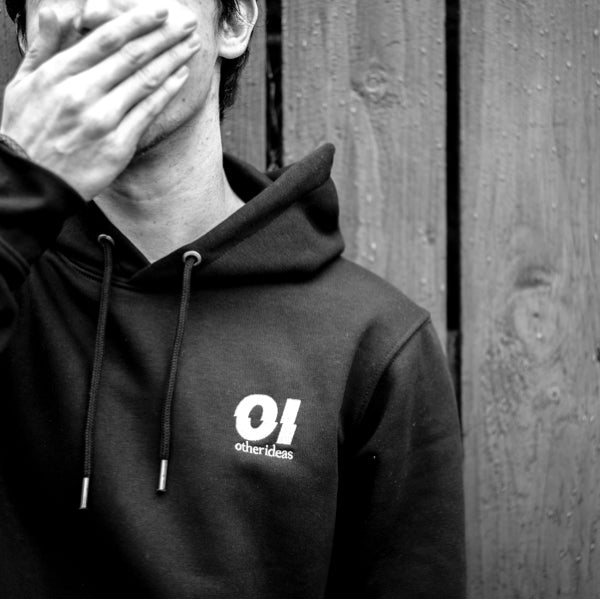 Mens Other Ideas Eco Hoodie in Black with Embroidered logo Organic and Recycled Sustainable Fashion