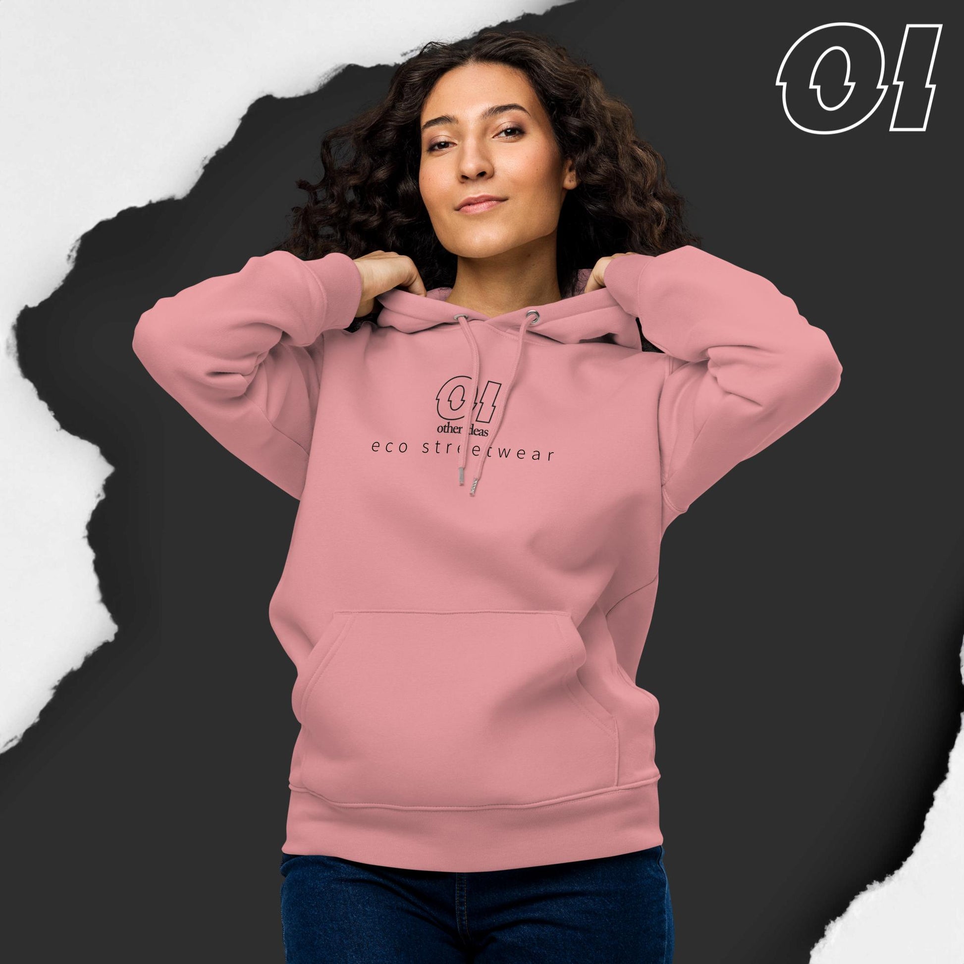 Other Ideas Women's Streetwear hoodie in Canyon Pink with black printed logo