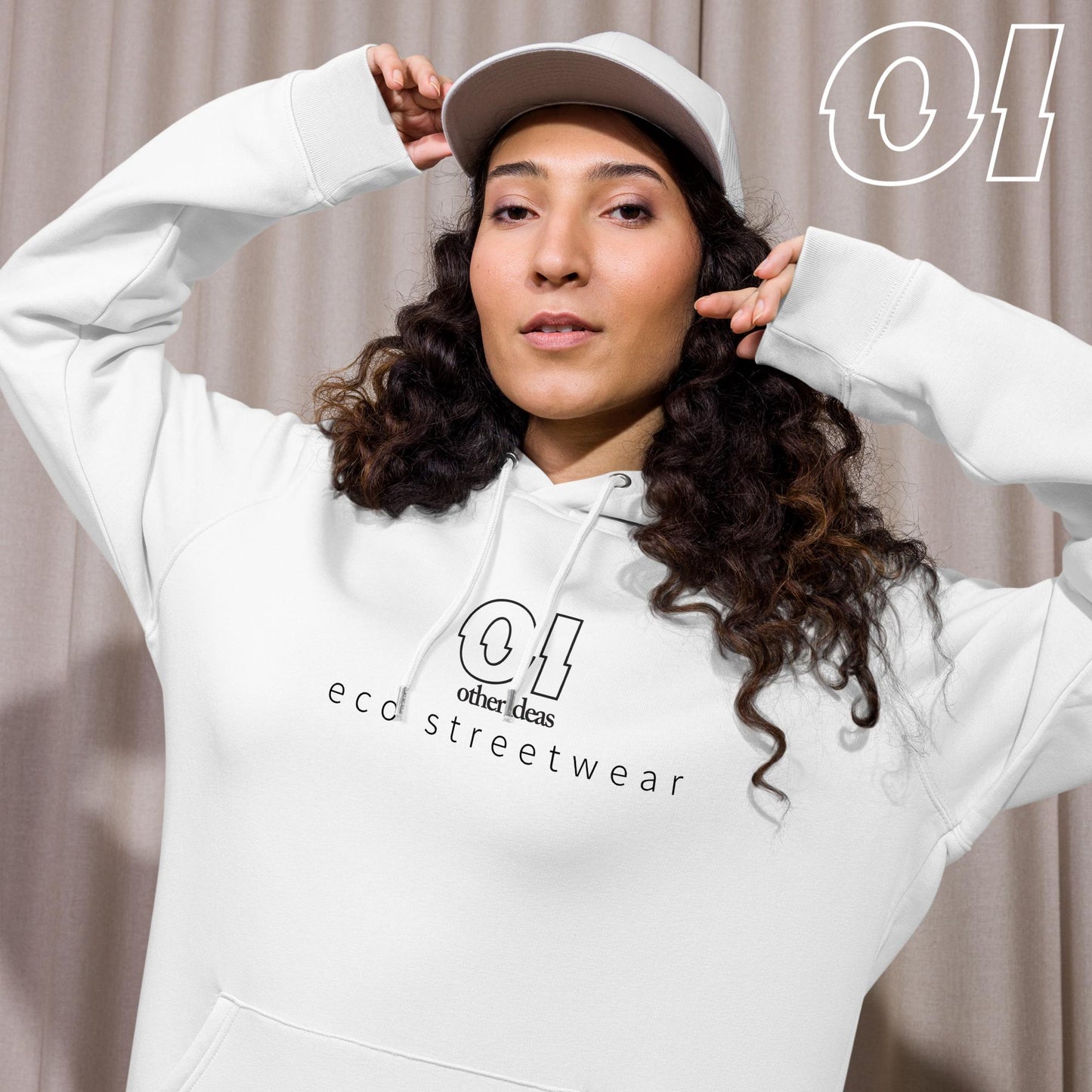 Other Ideas Women's Streetwear Hoodie in white with black printed logo