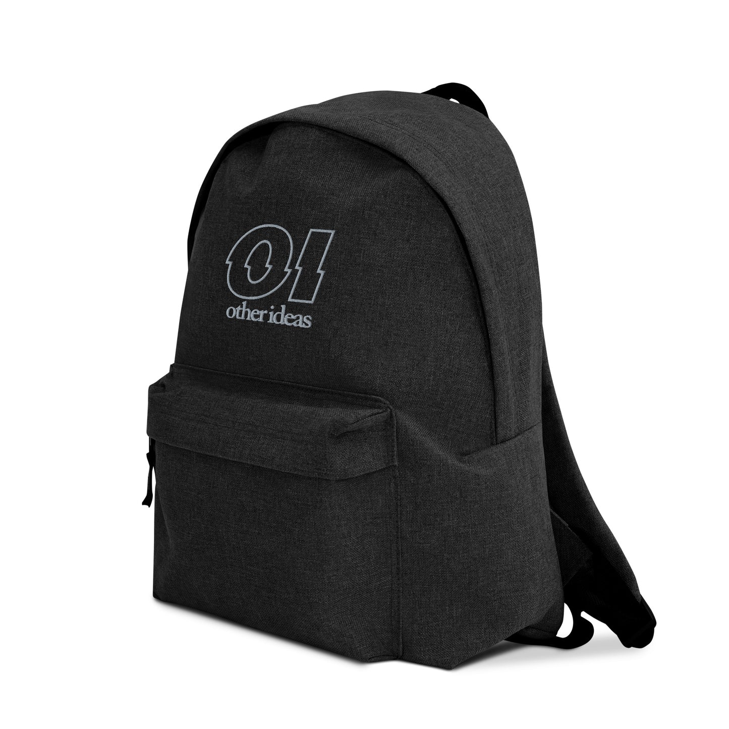 other ideas eco streetwear anthracite outline logo embroidered sustainably made slow fashion backpack front left view