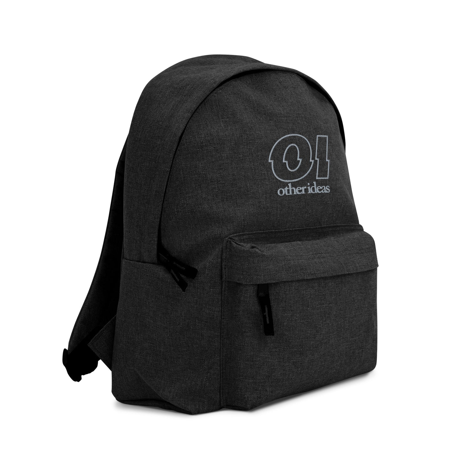 other ideas eco streetwear anthracite outline logo embroidered sustainably made slow fashion backpack front right view