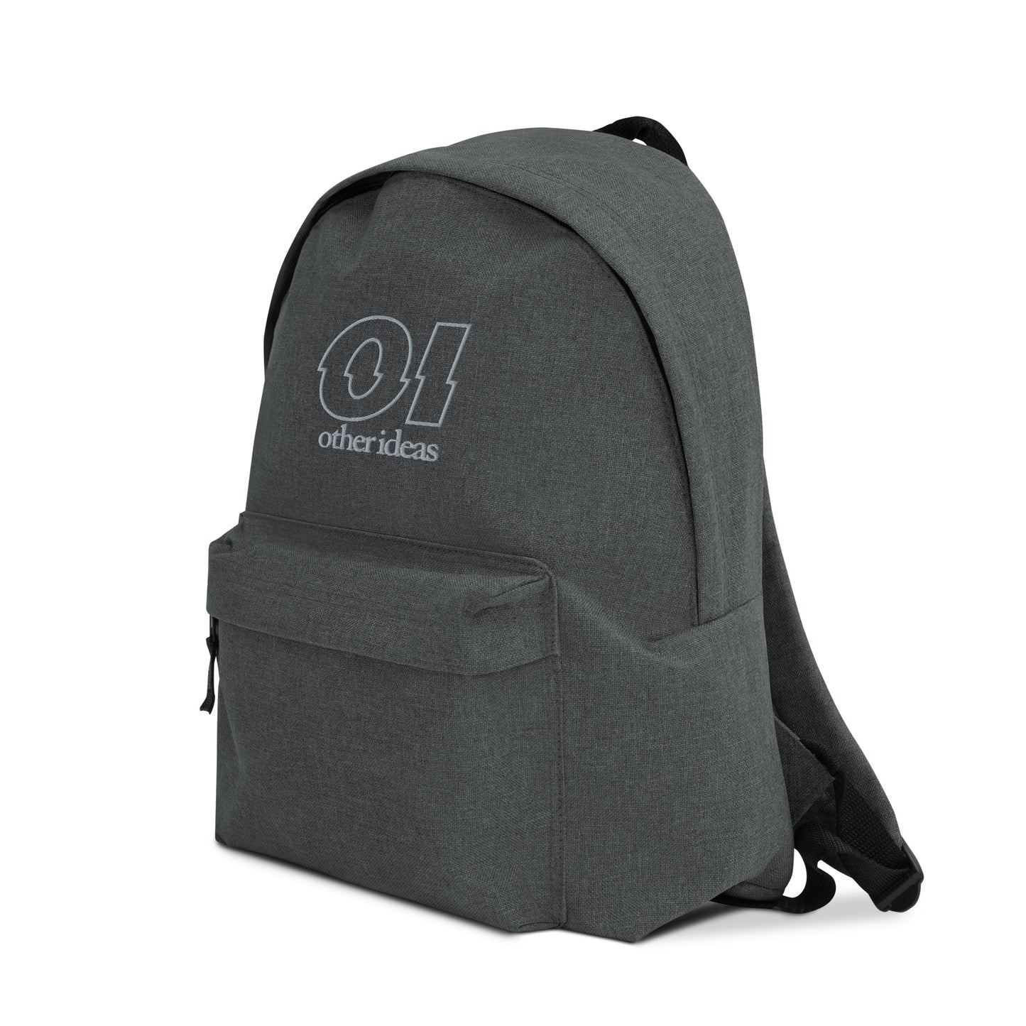 other ideas eco streetwear grey marl outline logo embroidered sustainably made slow fashion backpack front left view