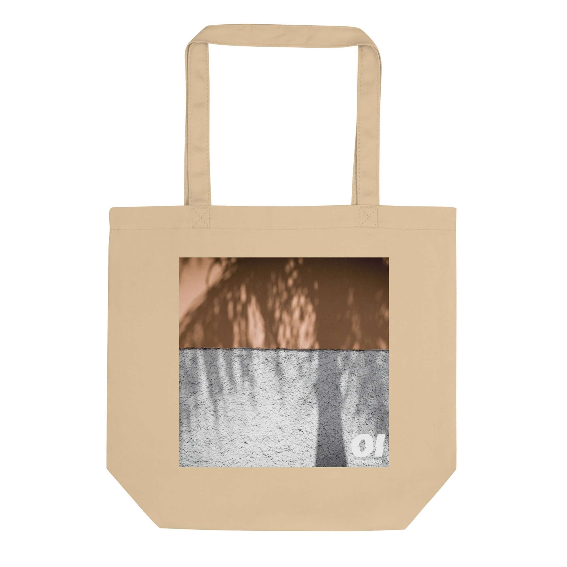 other ideas eco streetwear natural oyster organic cotton vegan tote bag with colour palm shadow photo print flat front view