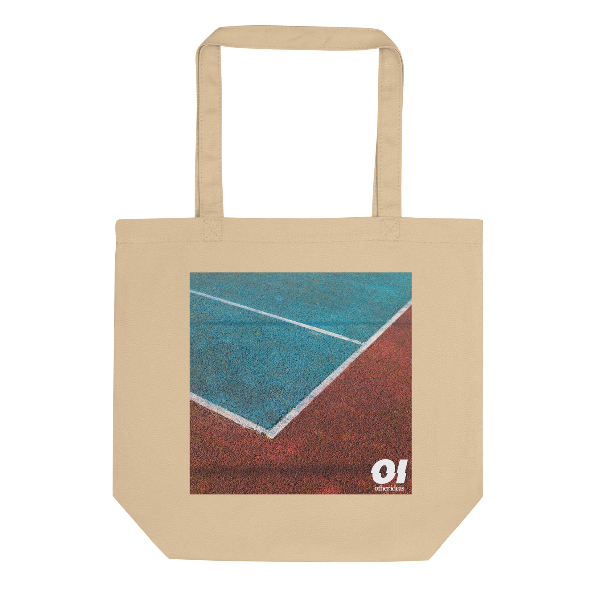 other ideas eco streetwear natural oyster organic cotton vegan tote bag with colour tennis court photo print flat front view