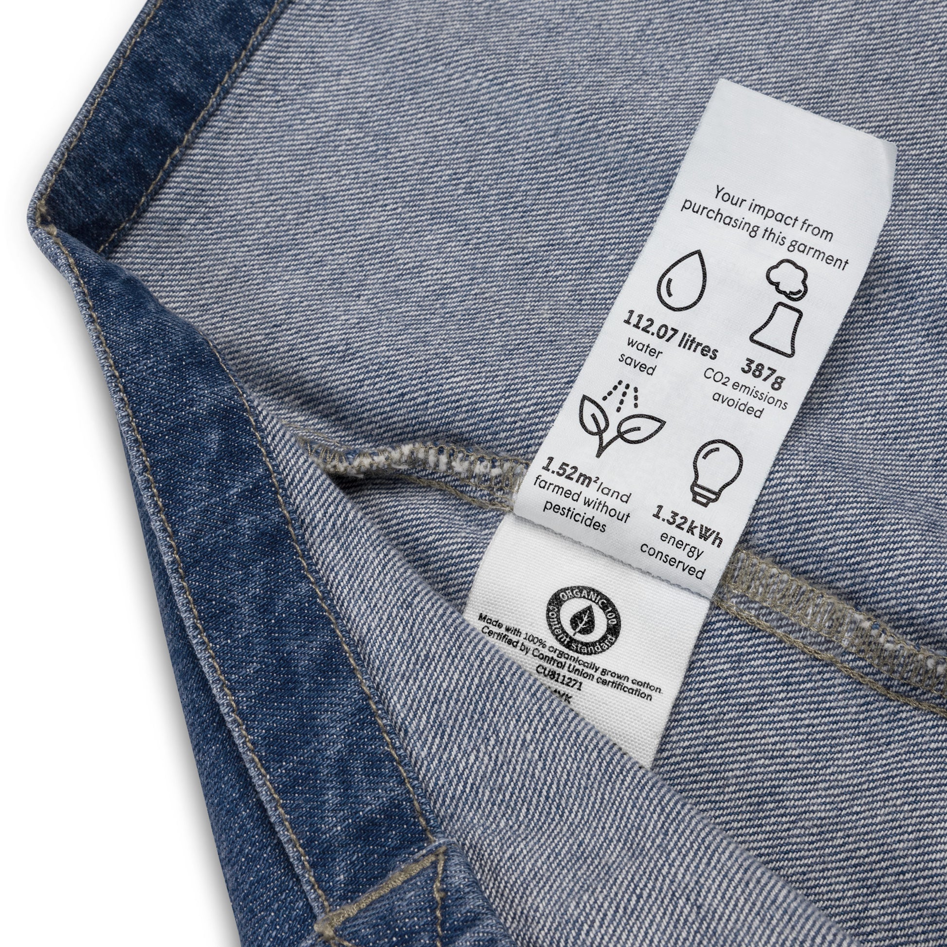 other ideas eco streetwear organic denim vegan logo embroidered large tote bag inside view showing ethical label details