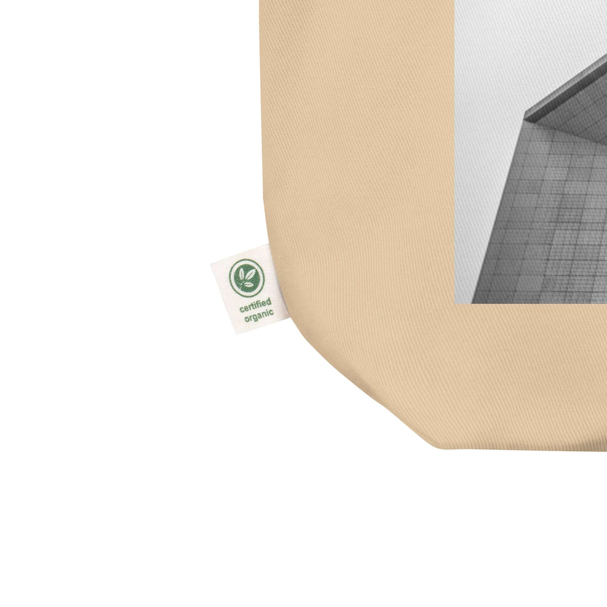 other ideas eco streetwear natural oyster organic cotton vegan tote bag with la defense architecture photo printed flat front view zoomed with organic label detail