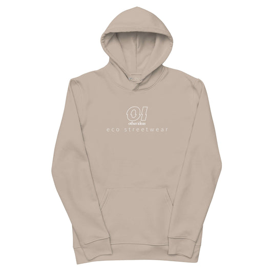 other ideas eco streetwear ethical clothing men's mojave sand sweatshirt hoodie logo printed organic cotton blend jersey sustainable slow fashion flat front view