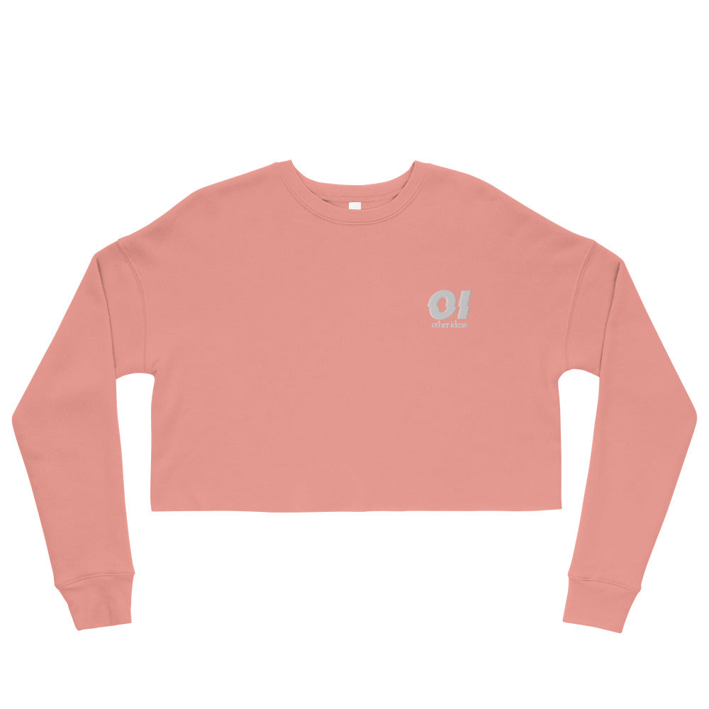 other ideas eco streetwear sustainable women's canyon pink cropped sweatshirt logo embroidered slow fashion flat front view alternate