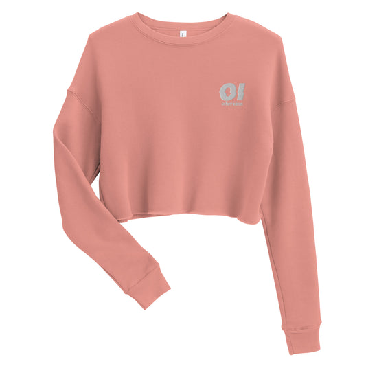 other ideas eco streetwear sustainable women's canyon pink cropped sweatshirt logo embroidered slow fashion flat front view