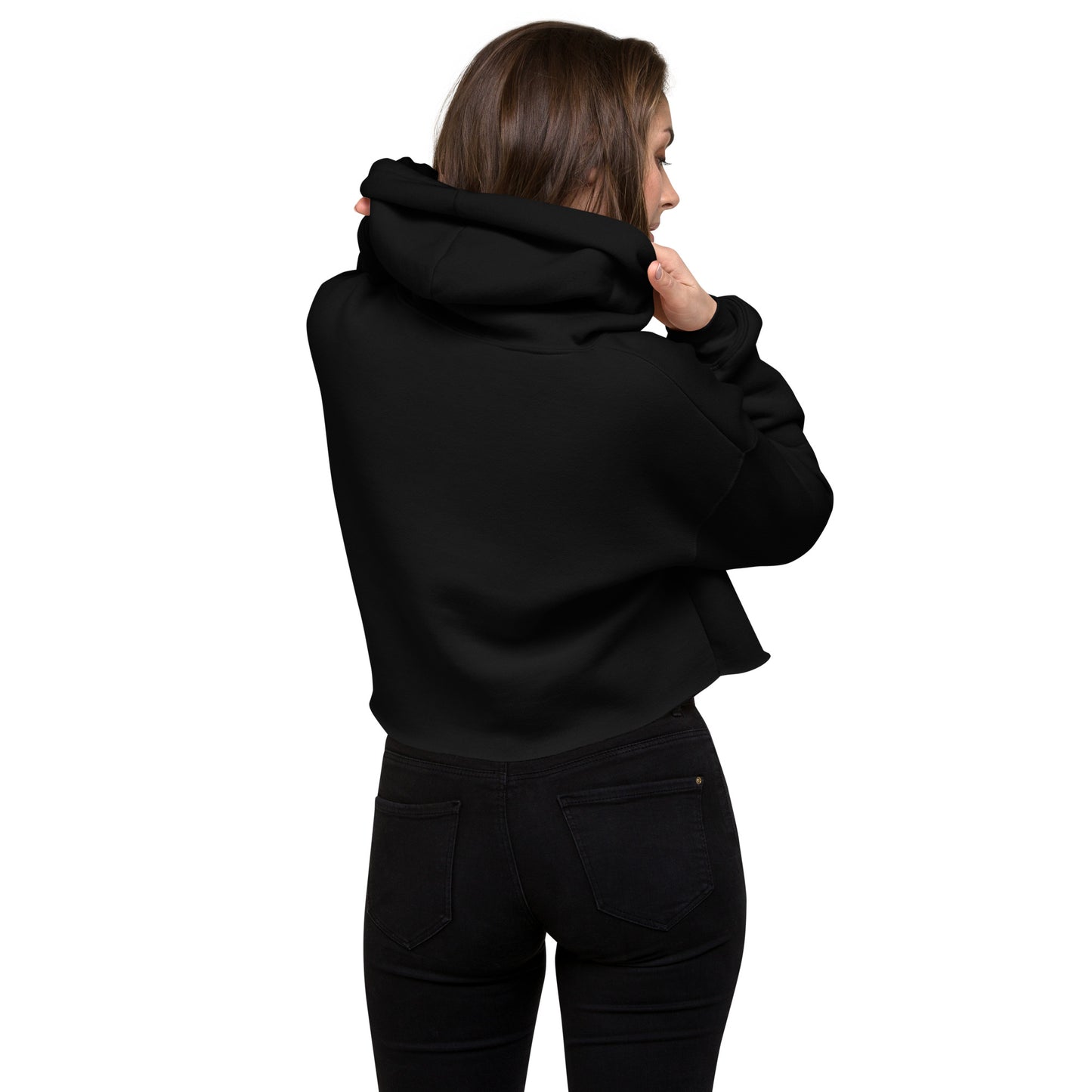 Women's Black Cropped Embroidered Logo Streetwear Hoodie