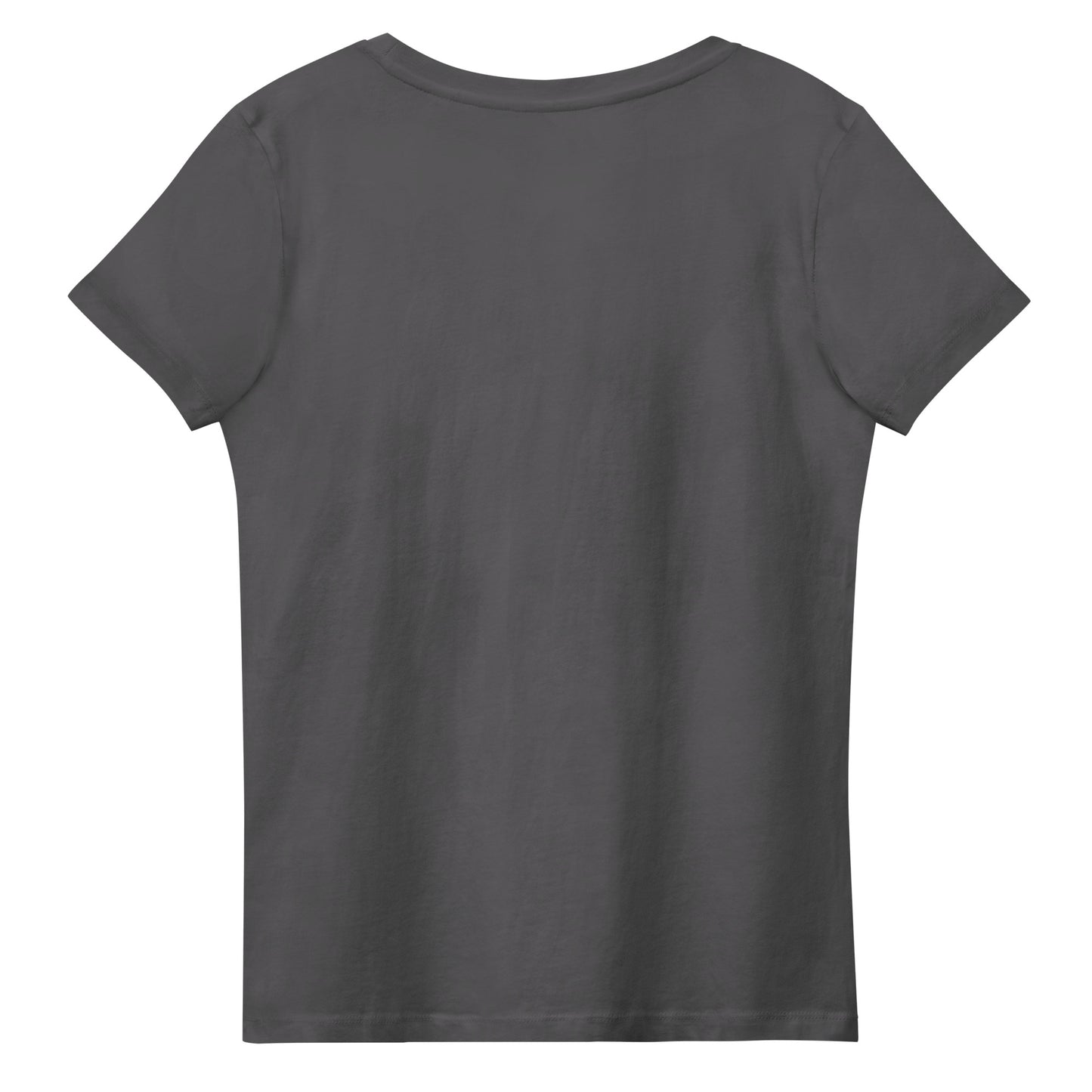 other ideas eco streetwear women's fitted anthracite grey logo printed crewneck organic cotton t-shirt sustainable slow fashion shown from the back