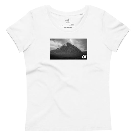 other ideas eco streetwear women's fitted white atmospheric mountain photo print crewneck organic cotton t-shirt sustainable slow fashion