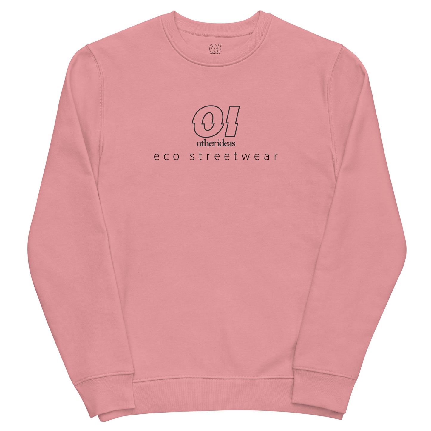 other ideas eco streetwear women's canyon pink sweatshirt logo printed organic cotton blend jersey sustainable slow fashion flat front view