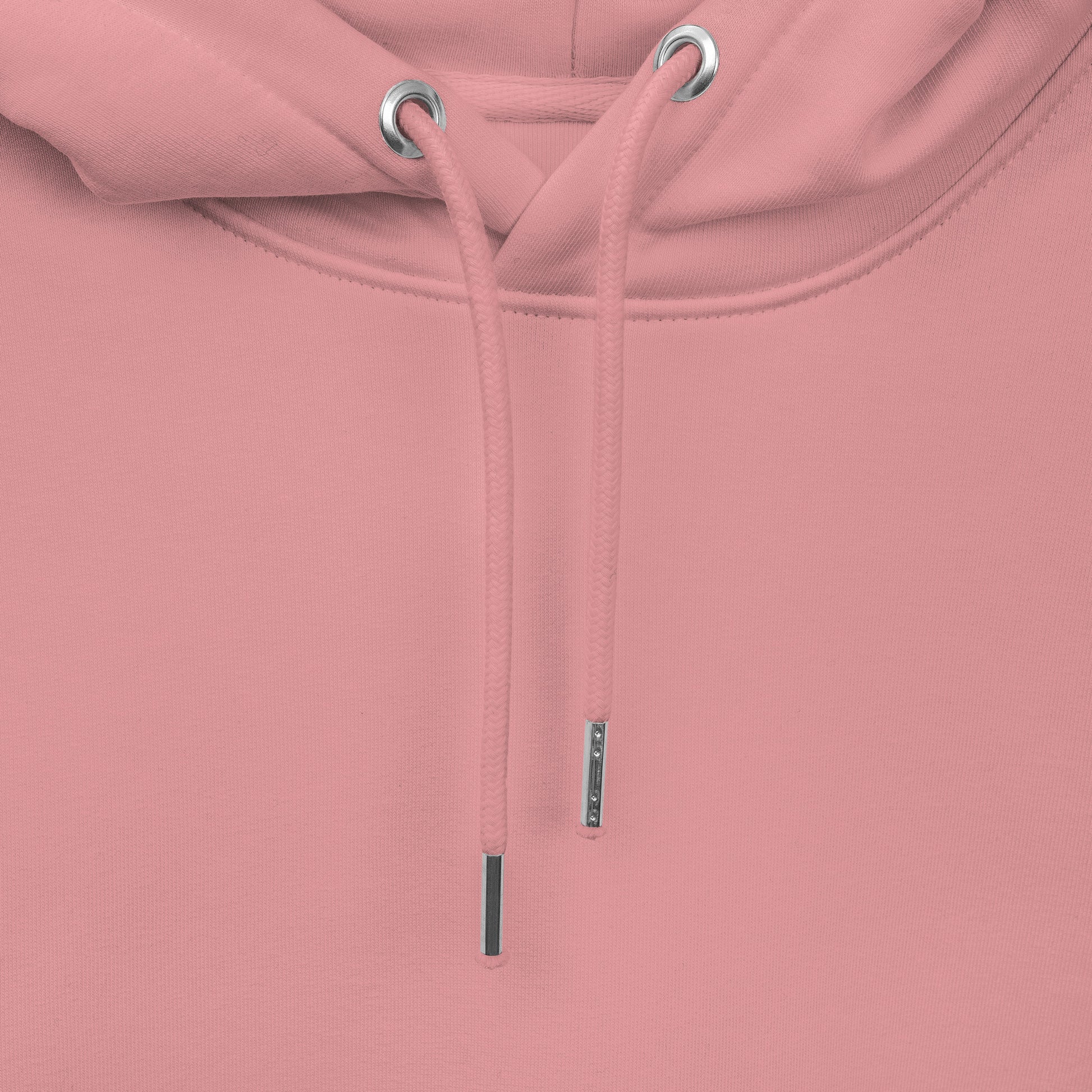 other ideas eco streetwear women's canyon pink sweatshirt hoodie logo embroidered organic cotton blend jersey sustainable slow fashion flat front drawstring detail view