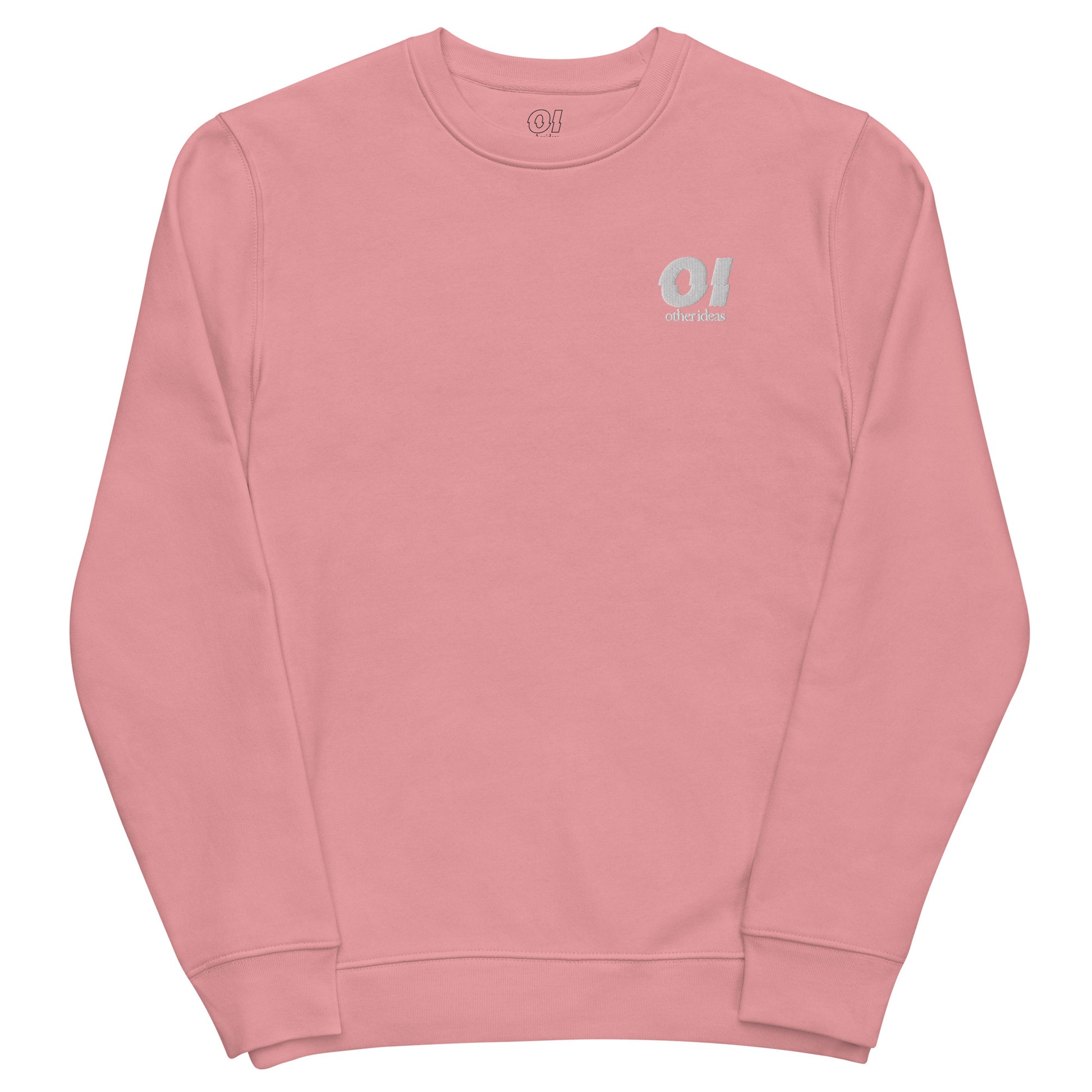 other ideas eco streetwear women's canyon pink sweatshirt logo embroidered organic cotton blend jersey sustainable slow fashion flat front view