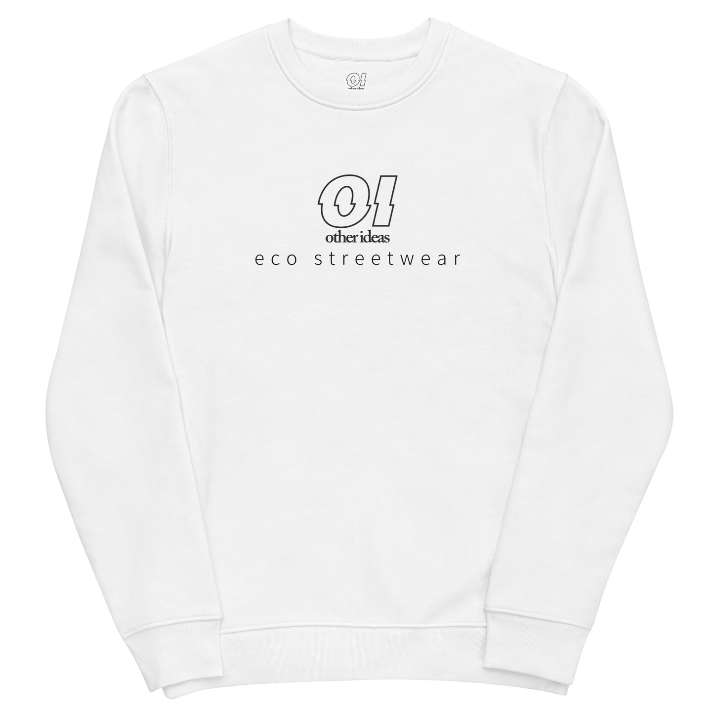 other ideas eco streetwear women's white sweatshirt logo printed organic cotton blend jersey sustainable slow fashion flat front view