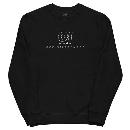 other ideas eco streetwear ethical clothing men's black sweatshirt logo printed organic cotton blend jersey sustainable slow fashion flat front view