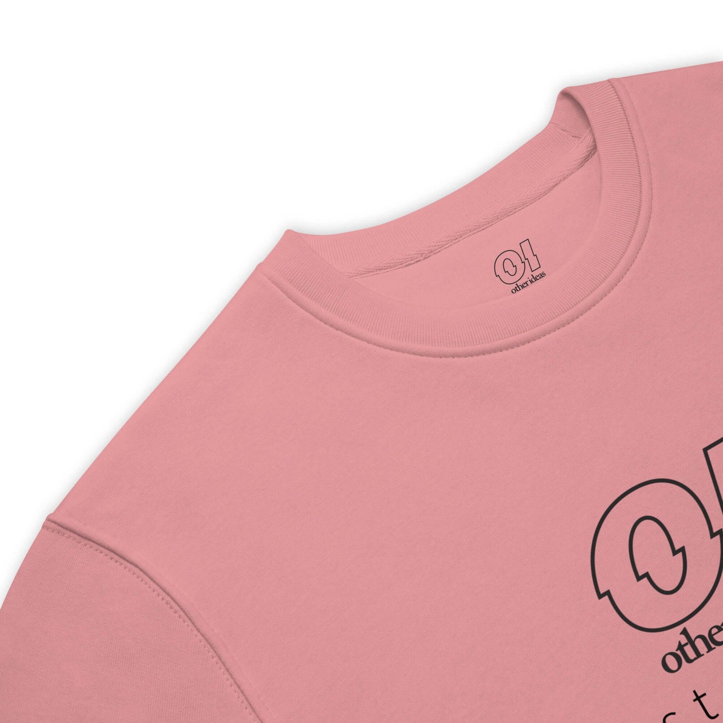 other ideas eco streetwear ethical clothing men's canyon pink sweatshirt logo printed organic cotton blend jersey sustainable slow fashion flat ribbed collar detail view