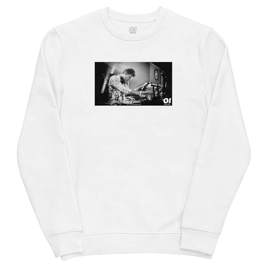 other ideas eco streetwear ethical clothing men's classic sweatshirt with Dj Mark Ronson photo print white organic cotton blend jersey sustainable slow fashion flat front view