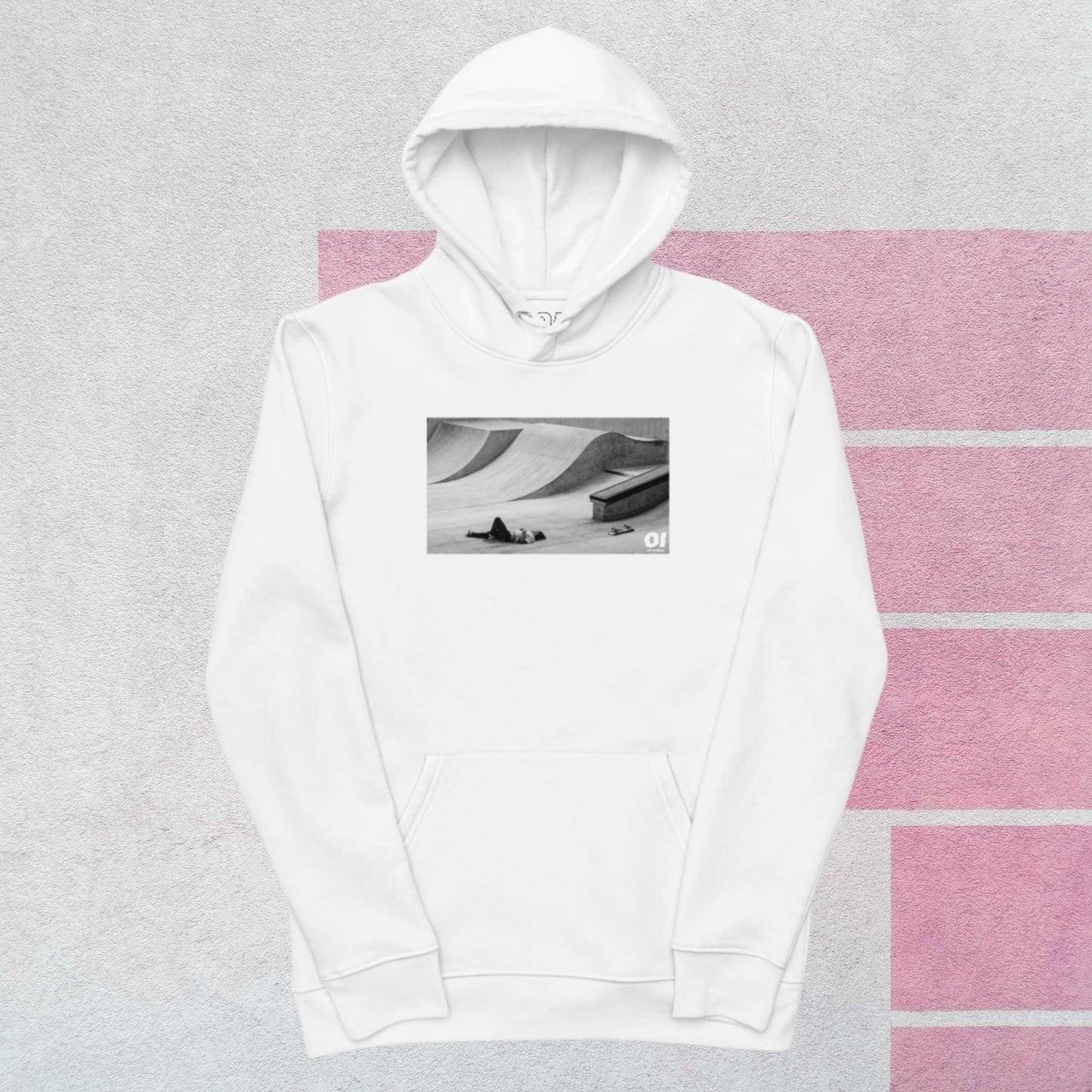 Other Ideas Men's Streetwear Hoodie with Skateboarding "Fall" photo and logo graphic flat front view