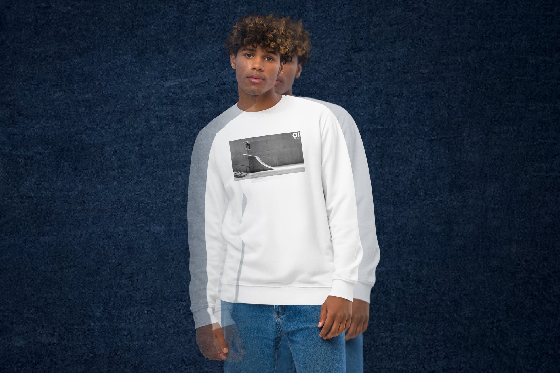 Other Ideas Men's Streetwear Sweatshirt in White with Skateboaring "Air" photo print